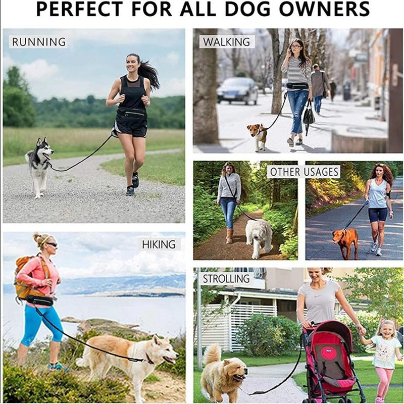 Hands-Free Dog Leash with Belt, Pocket & Bottle Holder