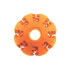 Orange rubber ball with textured surface on a white background