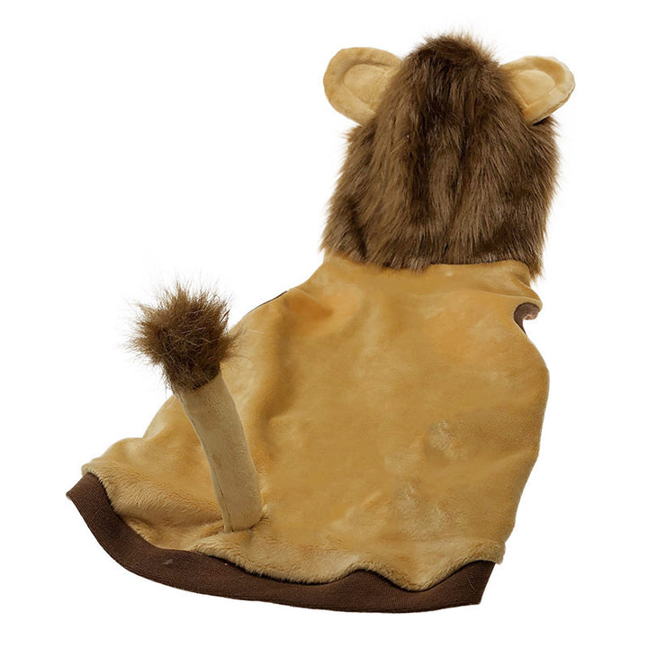 Dog costume shaped like a lion with a mane on a white background