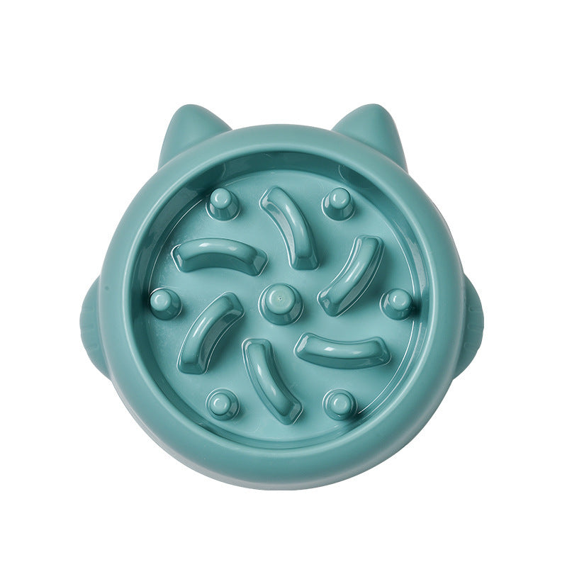 Teal Slow Feeder Dog Bowl with cat ears on a white background