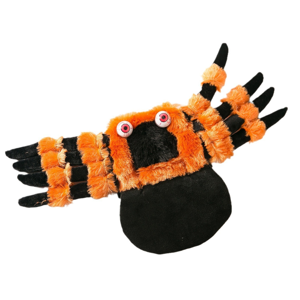 Red-eyed spider costumer for pets with orange and black stripes on a white background