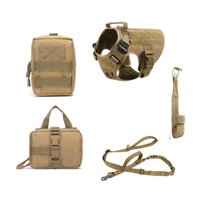 Tactical dog vest and accessories on a white background