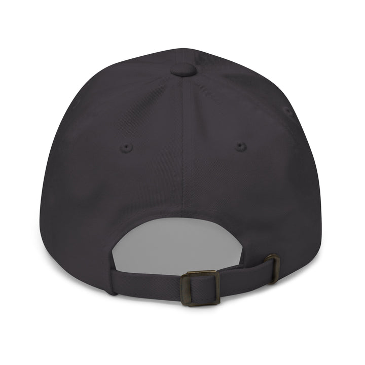Black cap with a gray patch on the back against a white background