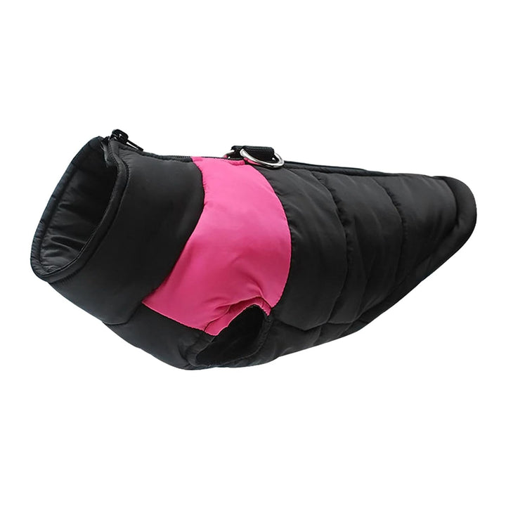 Black and pink dog coat on a white background