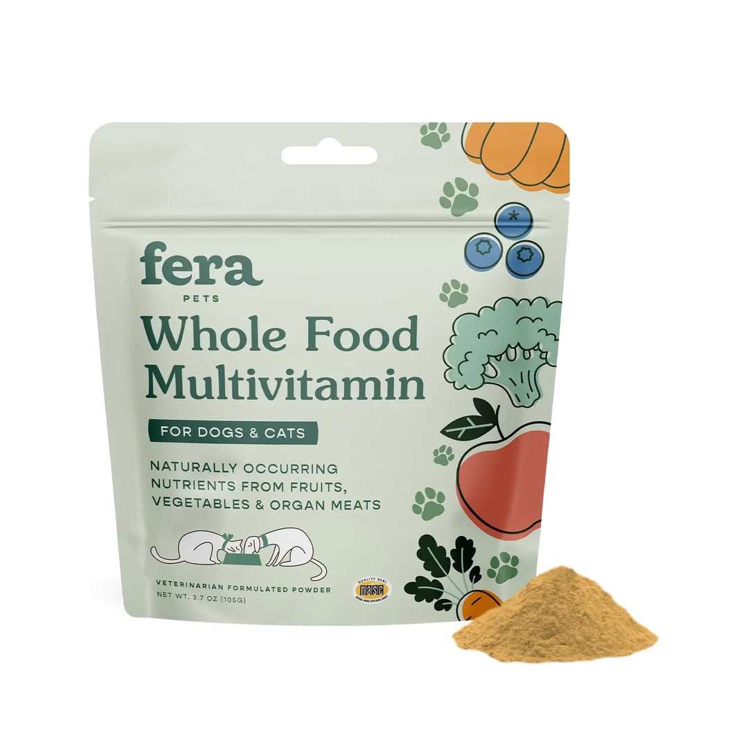 Fera Pets Whole Food Multivitamin for Dogs & Cats – Vet-Created Food Topper with Vitamins, Minerals, Prebiotics & Probiotics – 3.7oz Powder