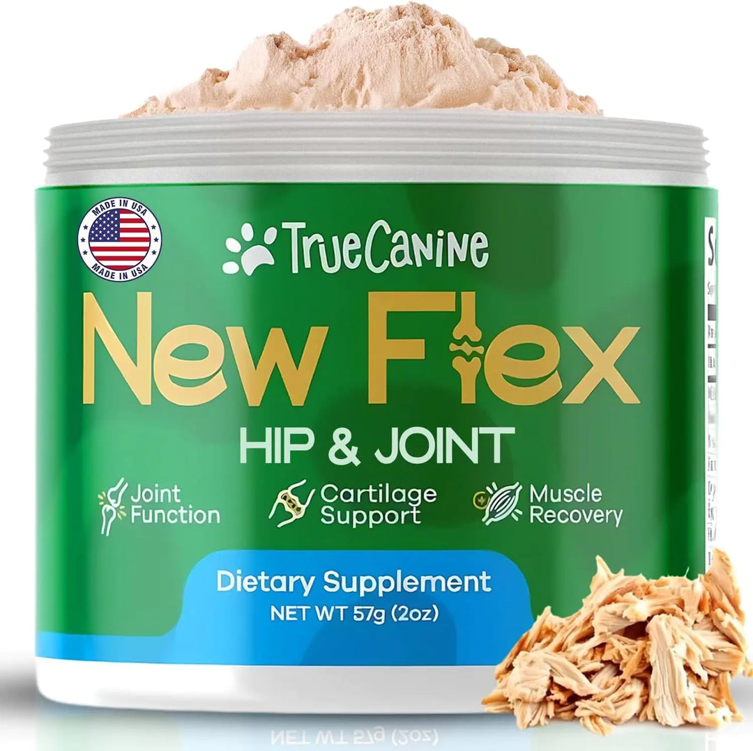 New Flex TrueCanine™ Dog Hip & Joint Supplement – All-Natural Powder with Green Lipped Mussel, MSM, Collagen & DHA – Chicken Flavor 2oz